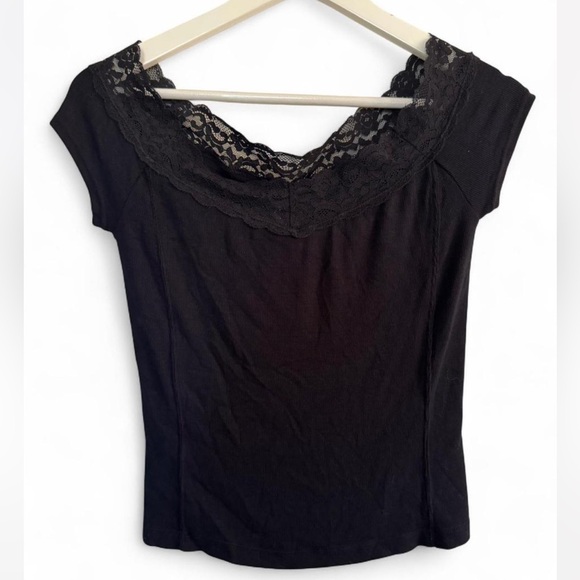 Free People Black Lace Trim Top - Picture 1 of 7